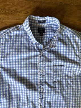 J. Crew Blue and White Gingham Slim Button-Down Shirt